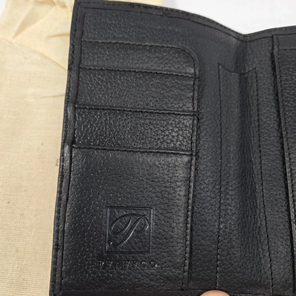 New Pfaffco Men Black Vachetta Leather Bifold Wallet with Original Dust Bag